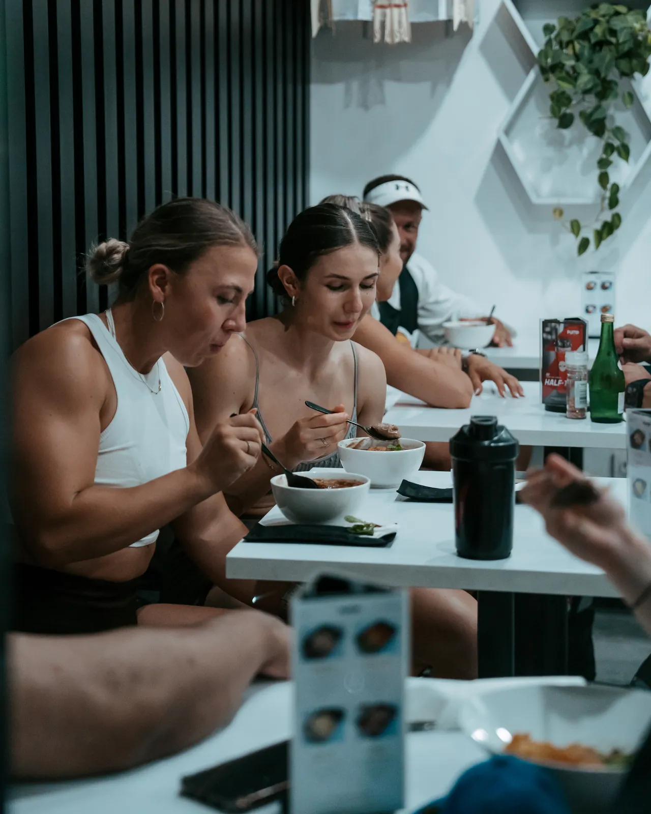Guests eating together in the dining room
