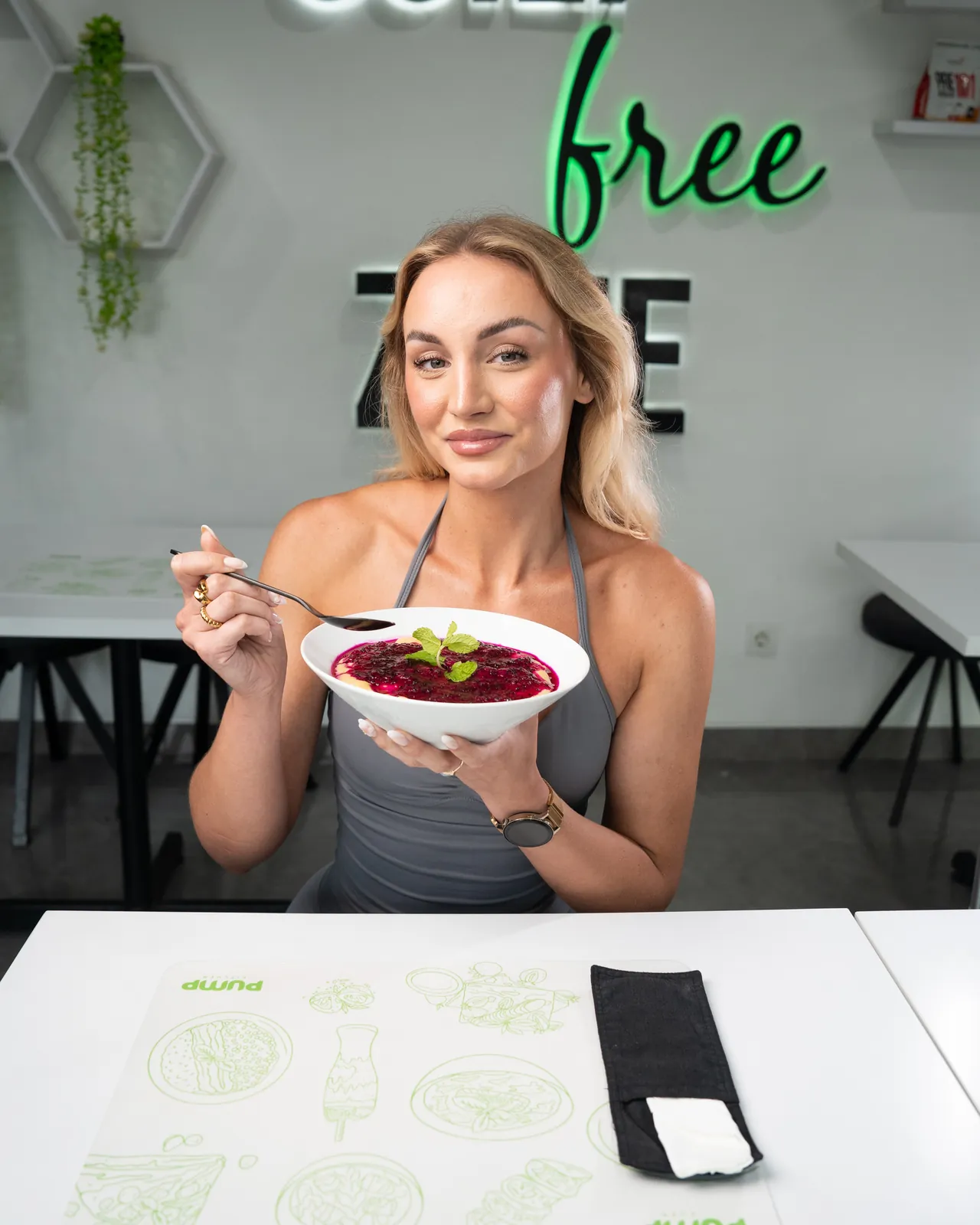 The Pump Kitchens AE dining room, signed Guilt Free Zone